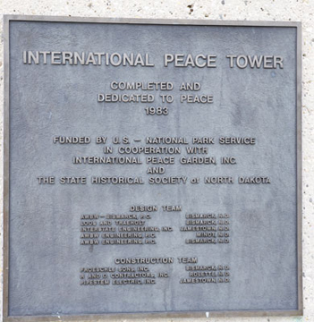 sign dedicating the International Peace Tower